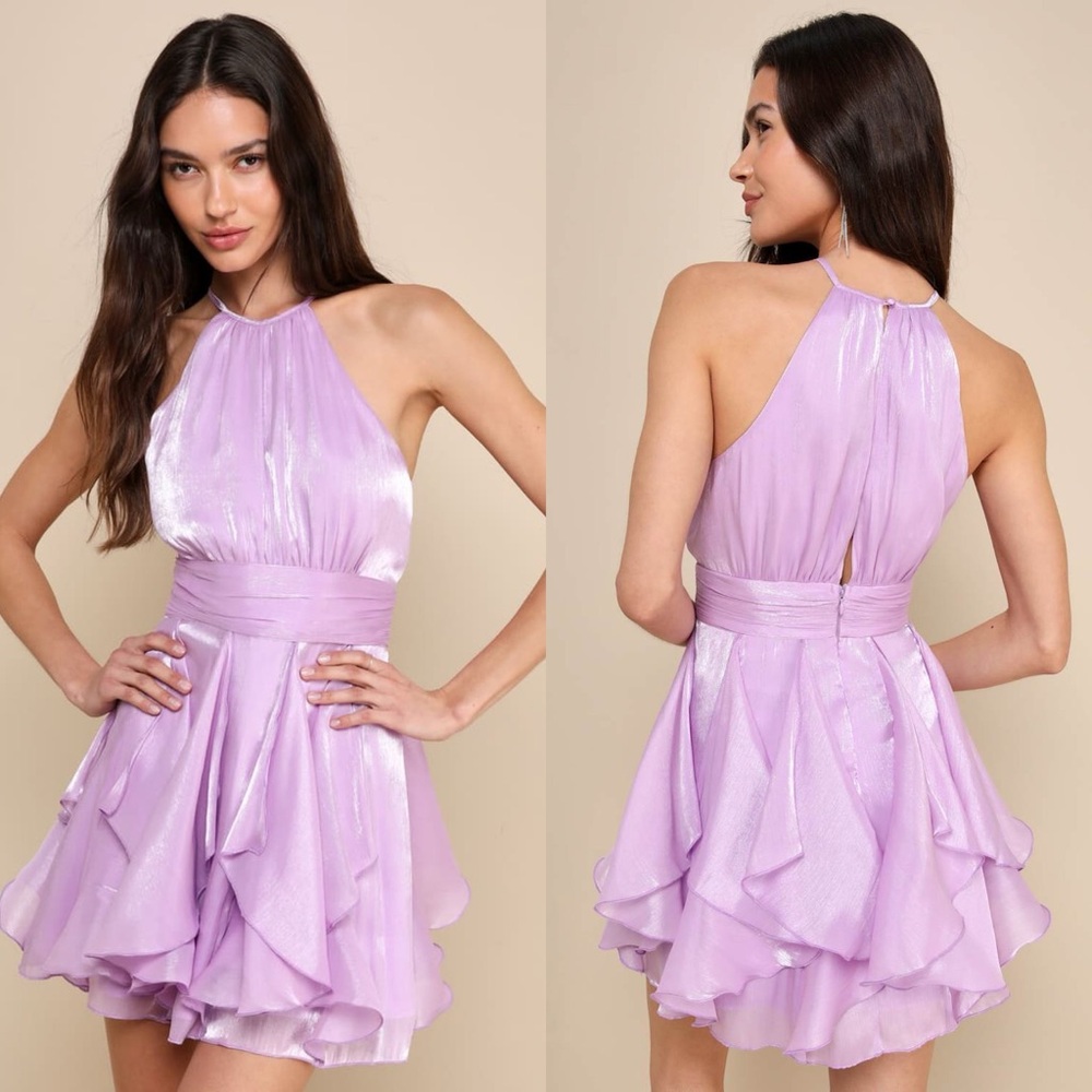 Lulus | Abundant Radiance Shiny Lavender Organza Ruffled Mini Dress